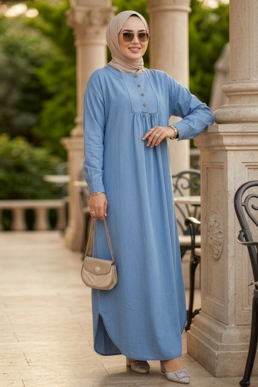 Denim Blue Modest Dress 19121M