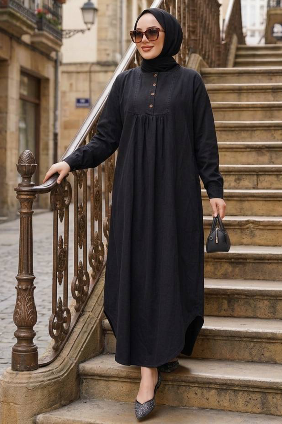 Denim Black Modest Dress 19121S