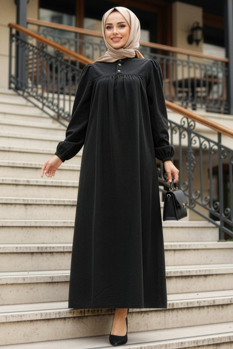 Denim Black Modest Dress 19124S