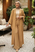 Biscuit Marrakesh-print belted kimono modest set 1403BS wholesale Turkey standard size