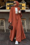 Terracotta Marrakesh-print belted kimono modest set 1403KRMT wholesale Turkey standard size
