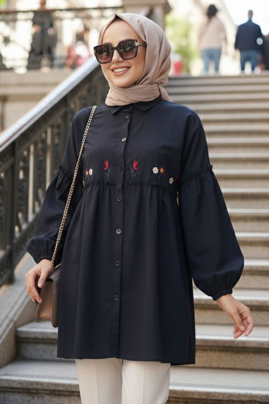 Embroidered Navy Modest Tunic 40603L