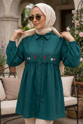 Embroidered Petrol Green Modest Tunic 40603PY