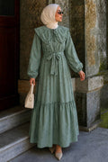 Embroidered Scarf-Collar Mint Modest Dress 26184MINT
