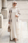 Embroidered Guipure Ruffled Cream Modest Abaya 63262KR