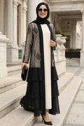 Embroidered Guipure Ruffled Black Modest Abaya 63262S