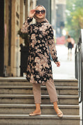 Floral Patterned Black Modest Tunic 11521S