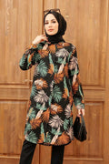 Patterned Black Viscose Modest Tunic 11560S