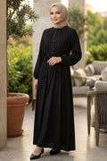 Pleat-Detailed Black Modest Dress 10320S