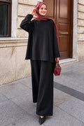 Black relaxed-fit modest two-piece set 1409S wholesale Turkey fall winter