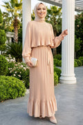 Pleated Satin Crepe Biscuit Modest Dress 95704BS