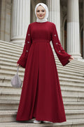 Stone Appliqué Burgundy Modest Abaya 82421BR