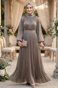 Mink Stone-Collar Belted Luxury Modest Evening Dress 5719V