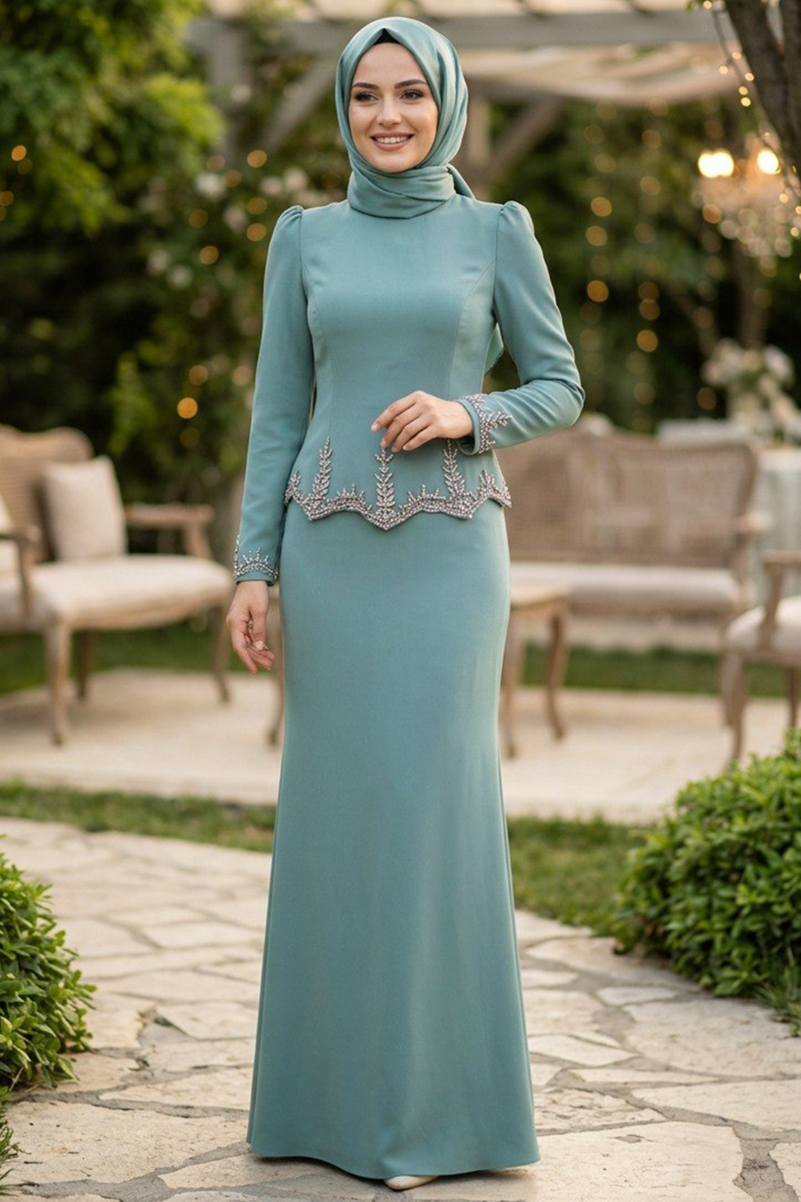Beaded Mint Modest Evening Dress 54191MINT