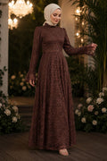 Lace-Detailed Brown Modest Evening Dress 6294KH