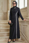 Drape-Detailed Black Modest Evening Dress 48561S
