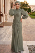 Draped Almond Green Modest Evening Dress 56161CY