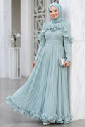 Ruffled Pleated Shimmer Almond Green Modest Evening Dress 55691CY
