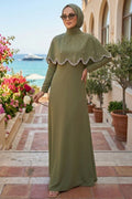 Cape-Detailed Khaki Modest Evening Dress 55781HK
