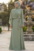 Cape-Detailed Mint Modest Evening Dress 56101MINT