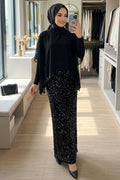 Sequined Black Modest Evening Dress 48282S
