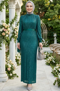 Sequined Emerald Modest Evening Dress 4667ZY