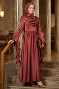 Satin Dusty Rose Modest Evening Dress 55461GK