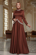 Satin Brown Modest Evening Dress 5459KH