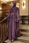 Satin Dark Dusty Rose Modest Evening Dress 55461KGK