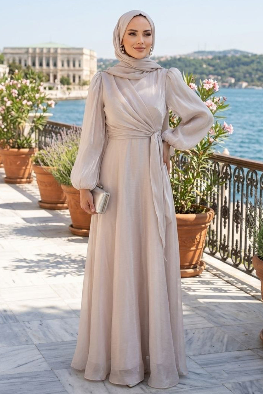 Side-Tie Beige Modest Evening Dress 62191BEJ